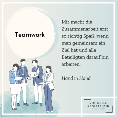 Infografik mit Beschreibung für den Softskill Teamwork von Carina Neumann virtuelle Assistenz