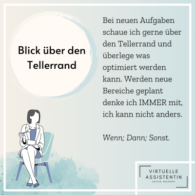 Infografik mit Beschreibung für den Softskill Blick über den Tellerrand von Carina Neumann virtuelle Assistenz.