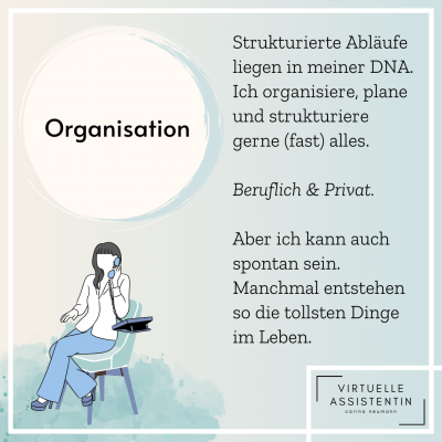 Infografik mit Beschreibung für den Softskill Organisation von Carina Neumann virtuelle Assistenz.